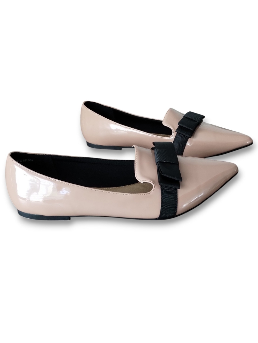ASOS Luan Bow Pointed Ballet Flats Nude Patent Wide Fit 10W